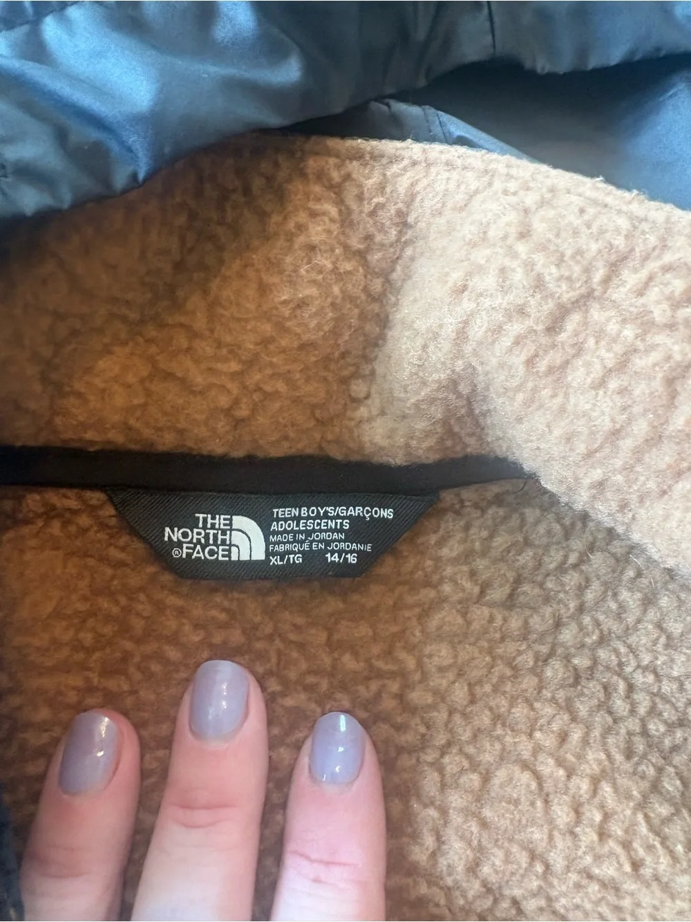 The North Face Boys XL Tan Sherpa Fleece Jacket with Black Panels